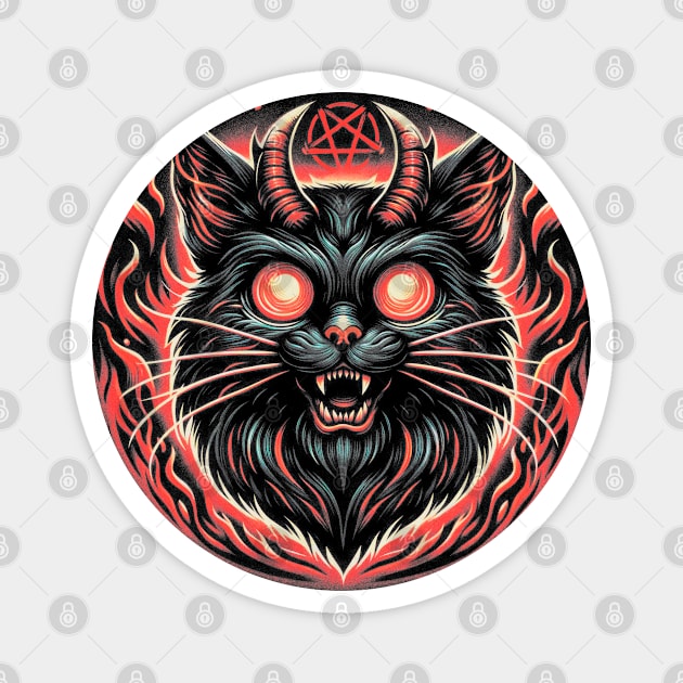 Evil Cat with Horns and Pentagram Magnet by Helgar